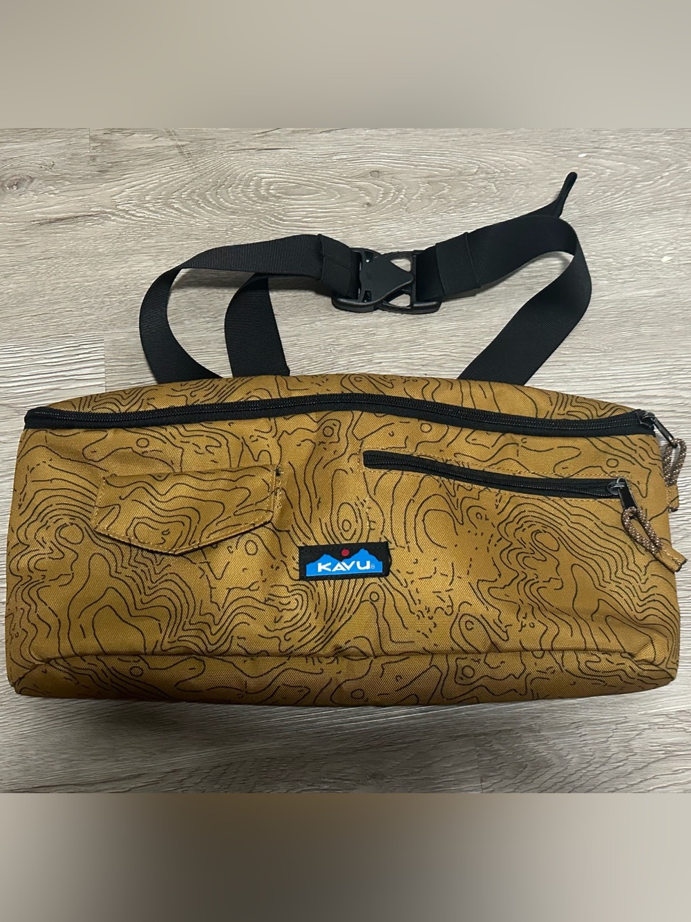 Kavu Mustard Topographic Pattern Sling Belt Bag